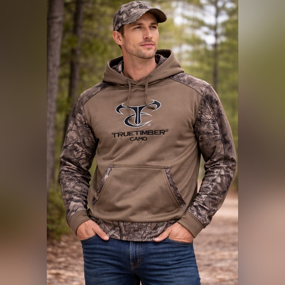TrueTimber Camo Hoodie | Brown Hunting Pullover | Performance Sweatshirt Sz M#D5